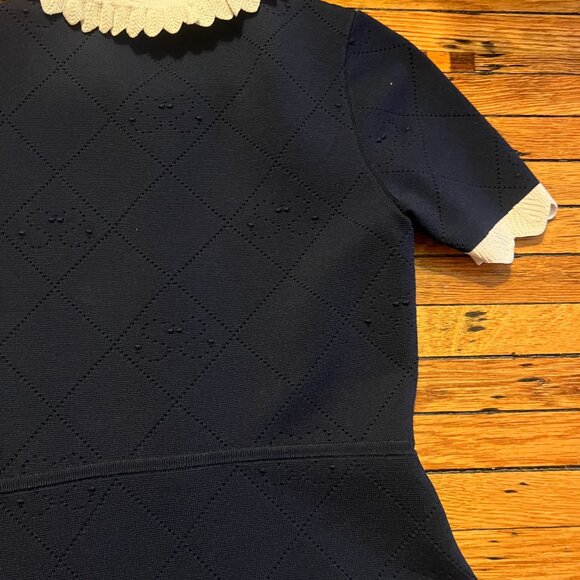 Sandro Navy Blue Patterned Knit Zip-Up Mini Dress - Picture 10 of 13